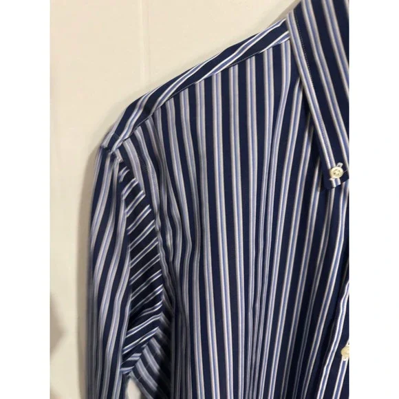Ralph Lauren Button Down Shirt Mens Large Navy Blue White Striped  Long Sleeve - Picture 5 of 7